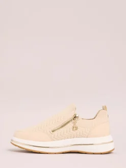 Lipsy Cream Pull On Side Zip Stretch Knit Chunky Runner Trainers