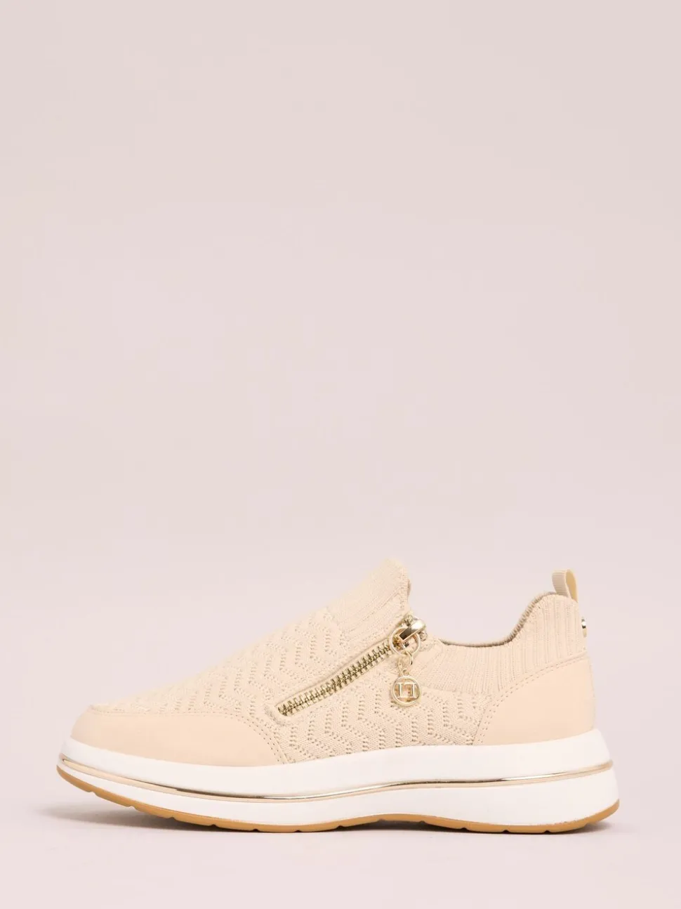 Lipsy Cream Pull On Side Zip Stretch Knit Chunky Runner Trainers