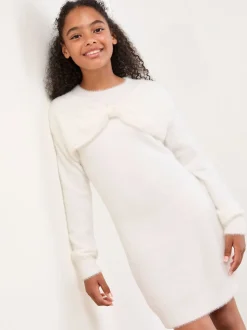 Lipsy Cream White Bow Knit Dress (5-16yrs)