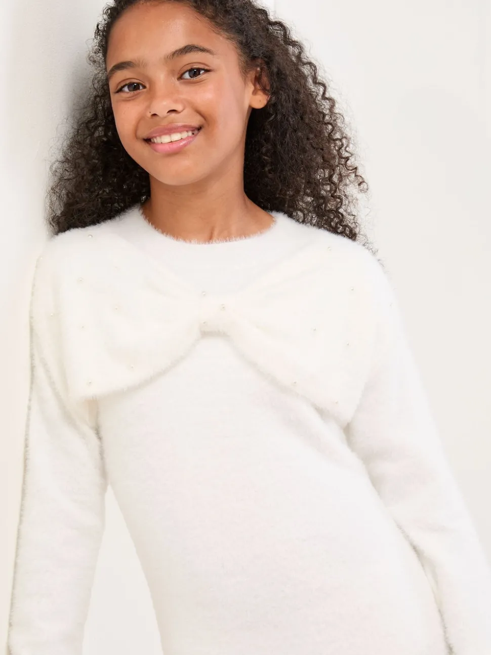 Lipsy Cream White Bow Knit Dress (5-16yrs)