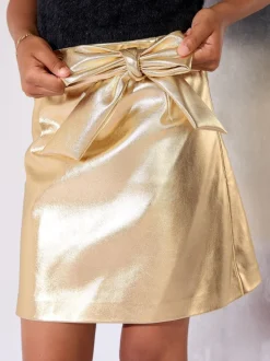 Lipsy Gold PU Bow Skirt (9-16yrs)