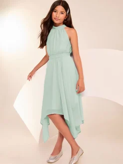 Lipsy Green Hanky Hem Halter Occasion Dress (7-16yrs)