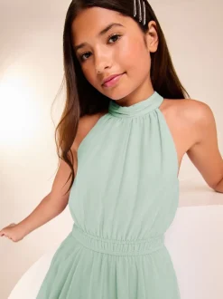 Lipsy Green Hanky Hem Halter Occasion Dress (7-16yrs)
