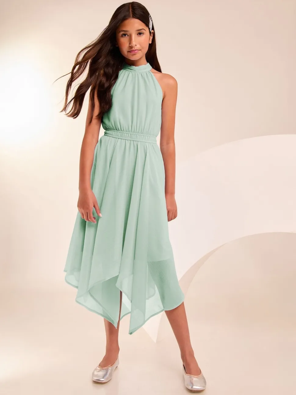 Lipsy Green Hanky Hem Halter Occasion Dress (7-16yrs)