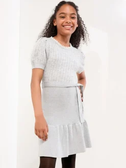 Lipsy Grey Embellished Short Sleeve Knit Dress (5-16yrs)