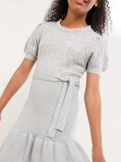 Lipsy Grey Embellished Short Sleeve Knit Dress (5-16yrs)
