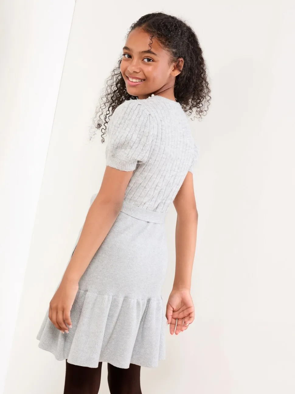 Lipsy Grey Embellished Short Sleeve Knit Dress (5-16yrs)