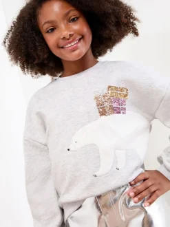 Lipsy Grey Polar Bear Christmas Crew Neck Jumper (5-16yrs)