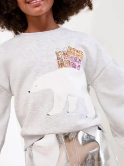 Lipsy Grey Polar Bear Christmas Crew Neck Jumper (5-16yrs)