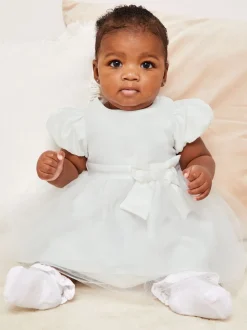 Lipsy Ivory Baby Puff Sleeve Occasion Dress (0mths-5yrs)