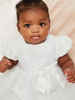 Lipsy Ivory Baby Puff Sleeve Occasion Dress (0mths-5yrs)