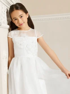Lipsy Ivory Flower Embellished Flower Occasion Dress (5-16yrs)