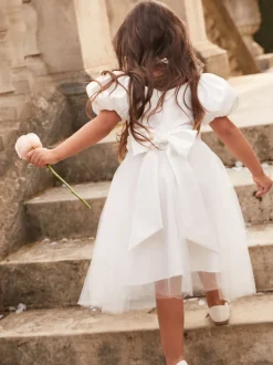 Lipsy Ivory Flower Girl Puff Sleeve Occasion Dress (2-13yrs)