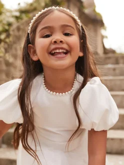 Lipsy Ivory Flower Girl Puff Sleeve Occasion Dress (2-13yrs)