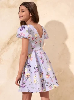 Lipsy Lilac Purple Floral Scuba Puff Sleeve Occasion Dress (5-16yrs)