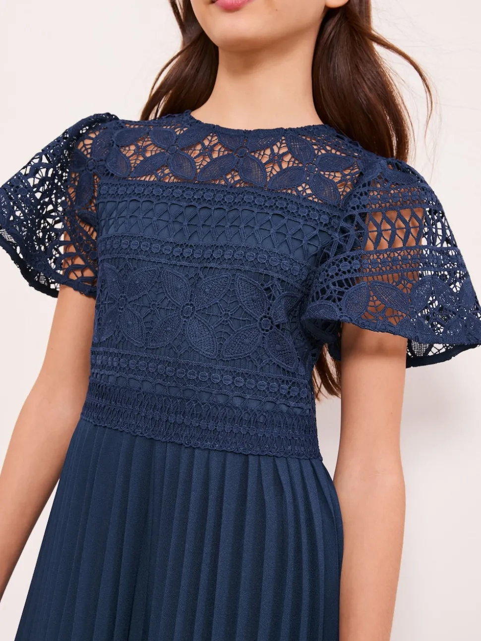 Lipsy Navy Blue Flutter Sleeve Lace Occasion Jumpsuit (5-16yrs)