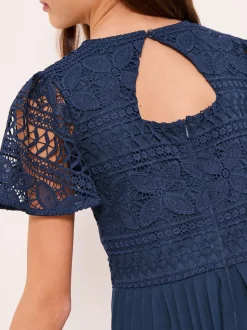 Lipsy Navy Blue Flutter Sleeve Lace Occasion Jumpsuit (5-16yrs)