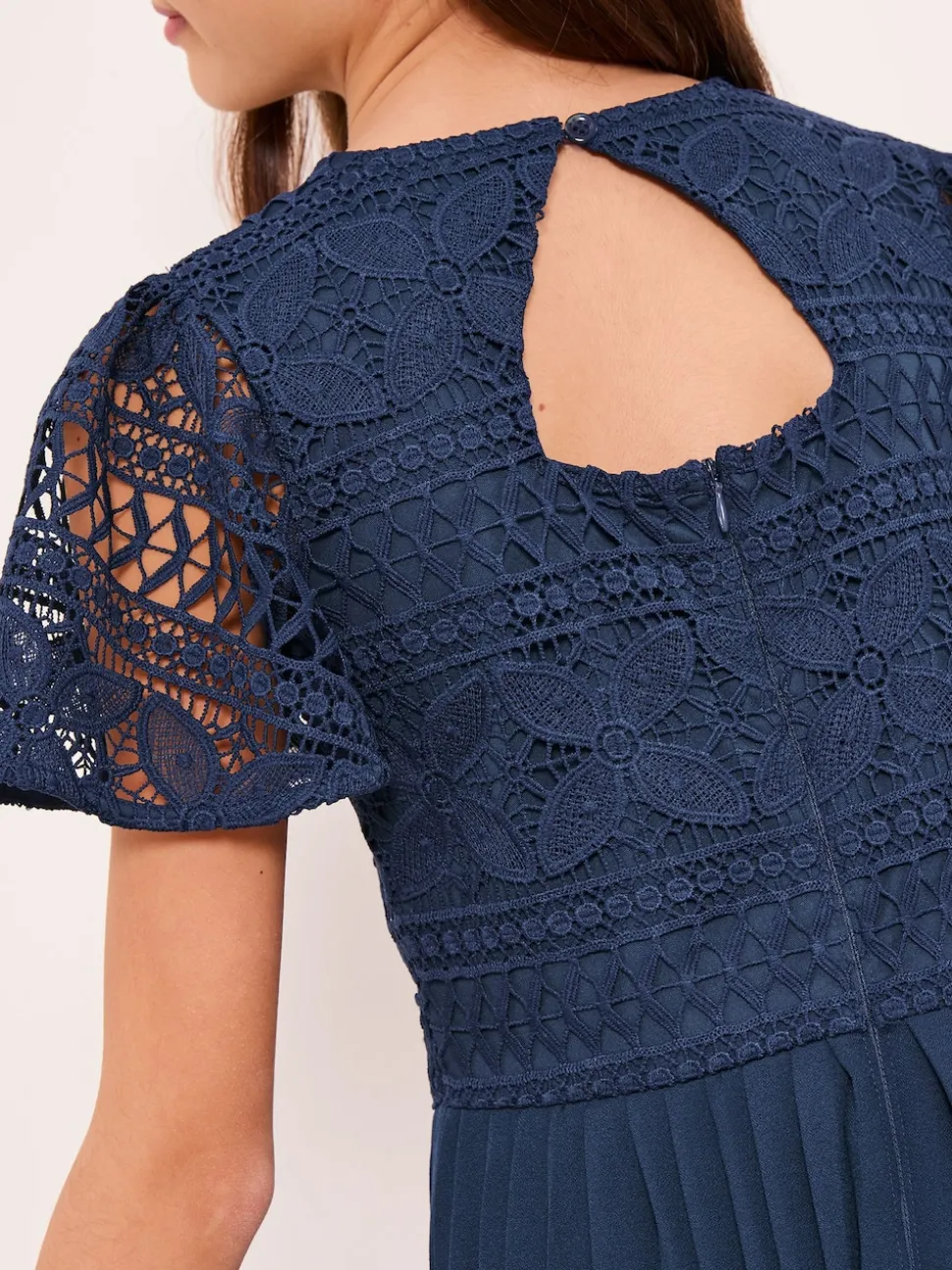 Lipsy Navy Blue Flutter Sleeve Lace Occasion Jumpsuit (5-16yrs)