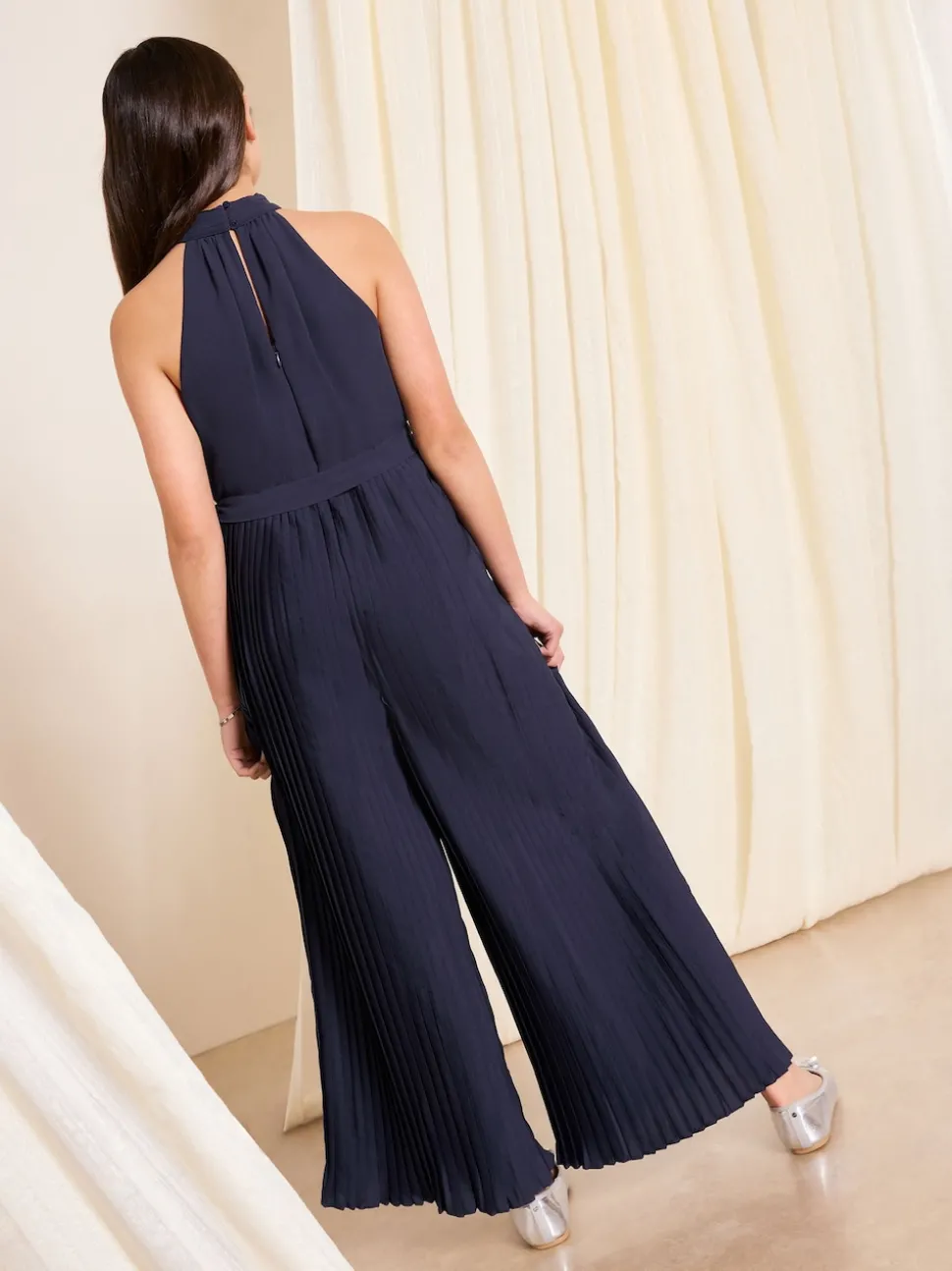 Lipsy Navy Blue Halter Embellished Occasion Jumpsuit (7-16yrs)