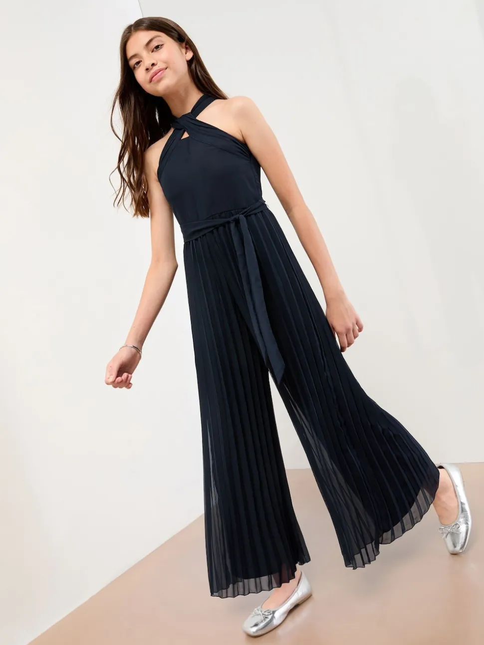 Lipsy Navy Blue Twist Halter Occasion Jumpsuit (5-16yrs)