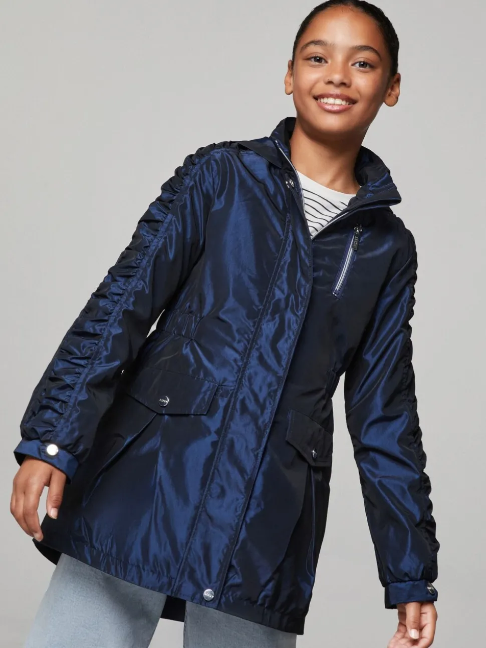Lipsy Navy Shower Resistant Lightweight Ruched Raincoat (5-14yrs)