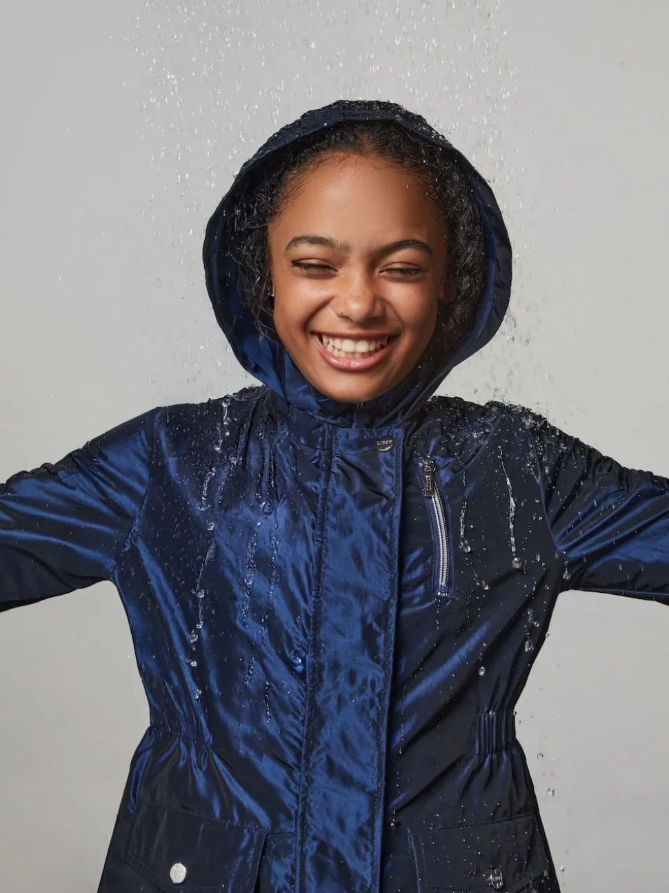 Lipsy Navy Shower Resistant Lightweight Ruched Raincoat (5-14yrs)