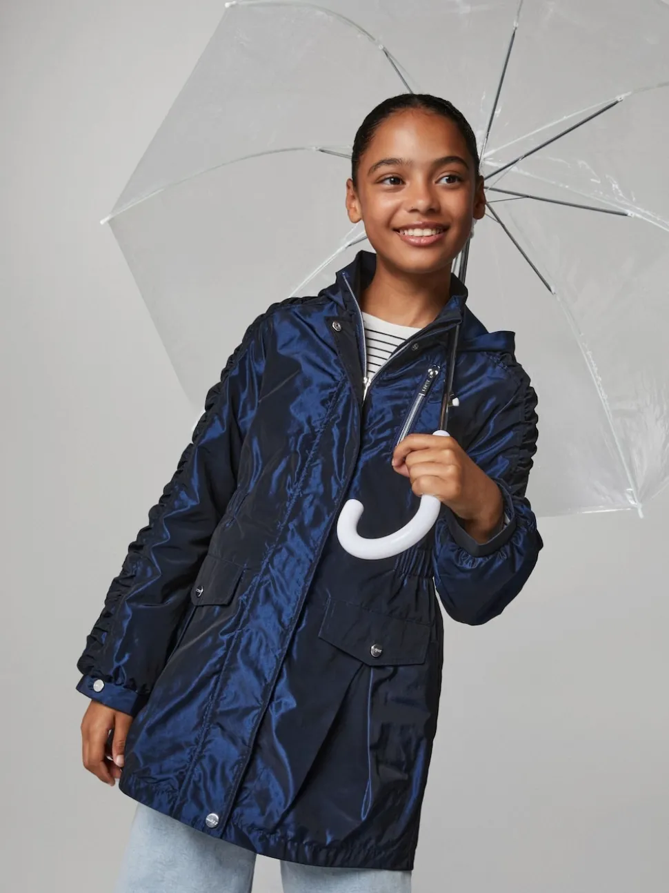 Lipsy Navy Shower Resistant Lightweight Ruched Raincoat (5-14yrs)