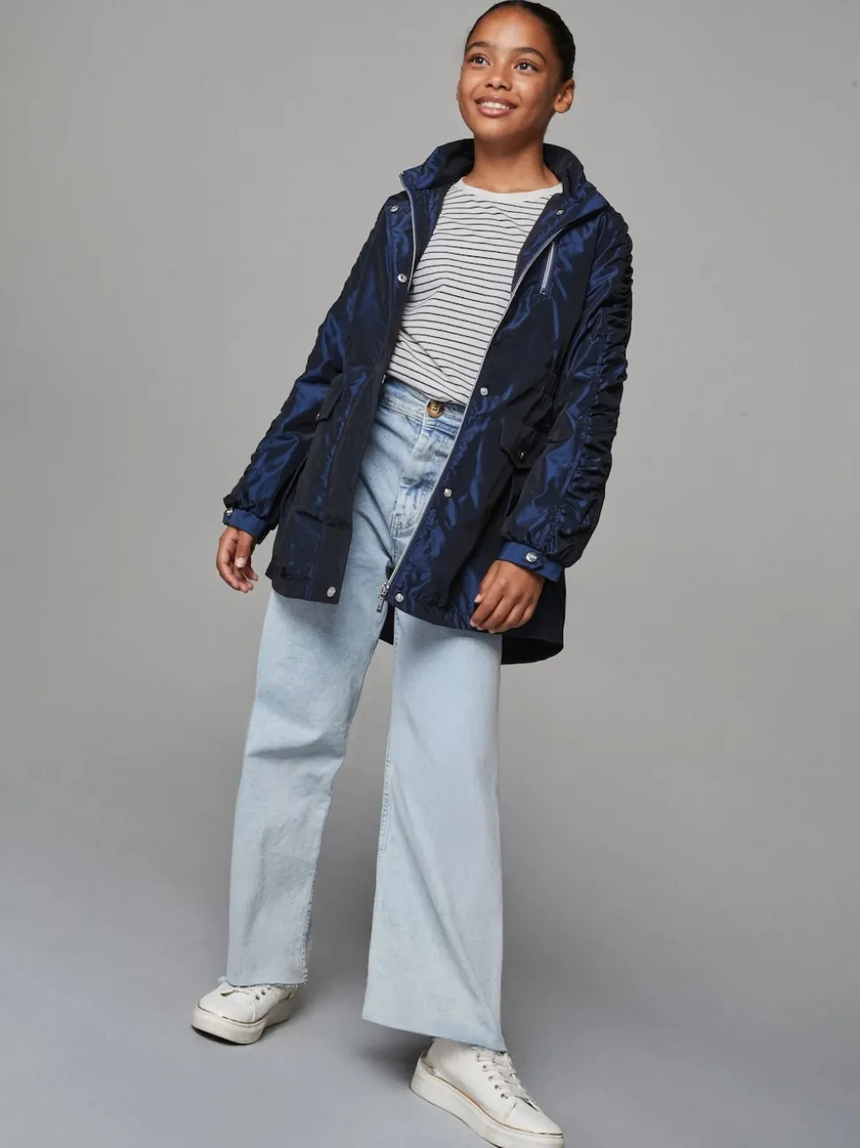Lipsy Navy Shower Resistant Lightweight Ruched Raincoat (5-14yrs)