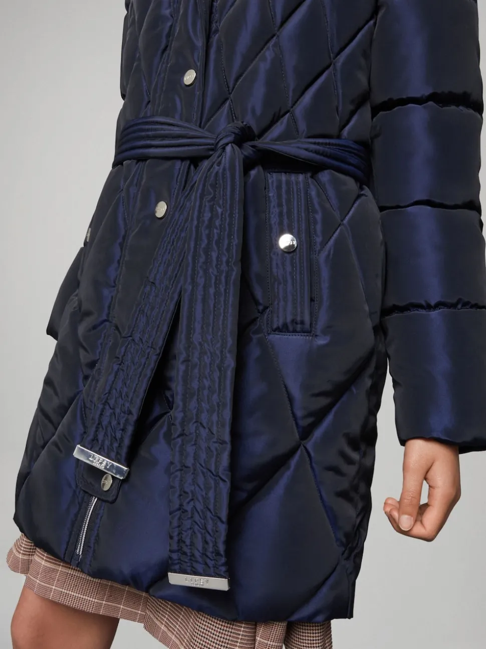 Lipsy Navy Shower Resistant Midweight Metallic Belted Puffer Coat (5-16yrs)
