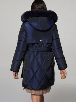 Lipsy Navy Shower Resistant Midweight Metallic Belted Puffer Coat (5-16yrs)
