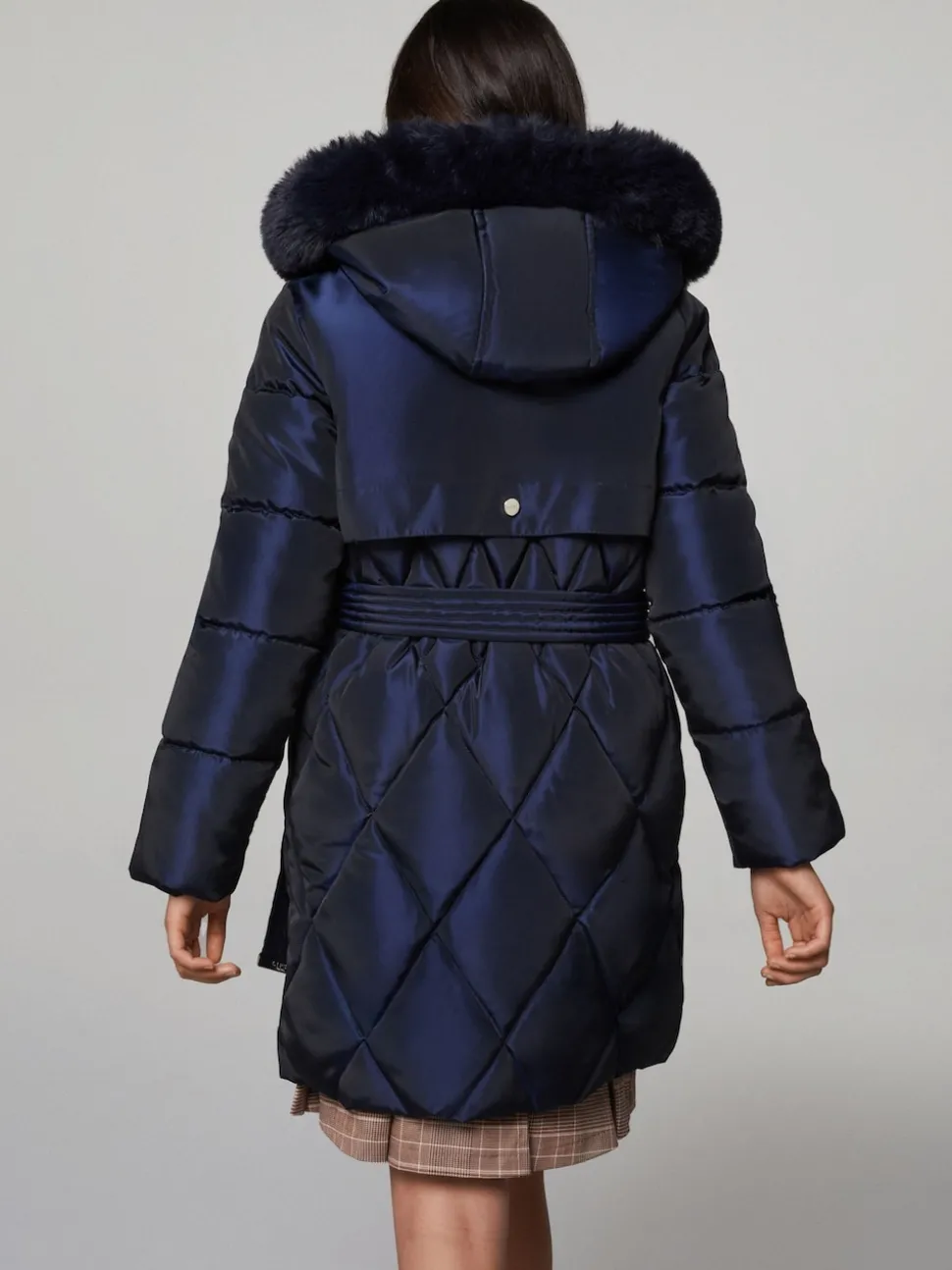 Lipsy Navy Shower Resistant Midweight Metallic Belted Puffer Coat (5-16yrs)