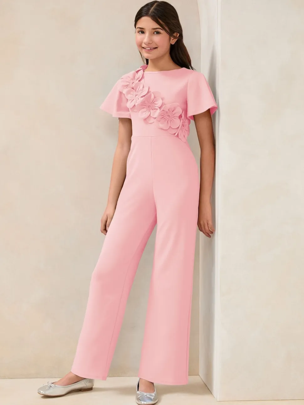 Lipsy Pink 3D Corsage Jumpsuit (5-16yrs)