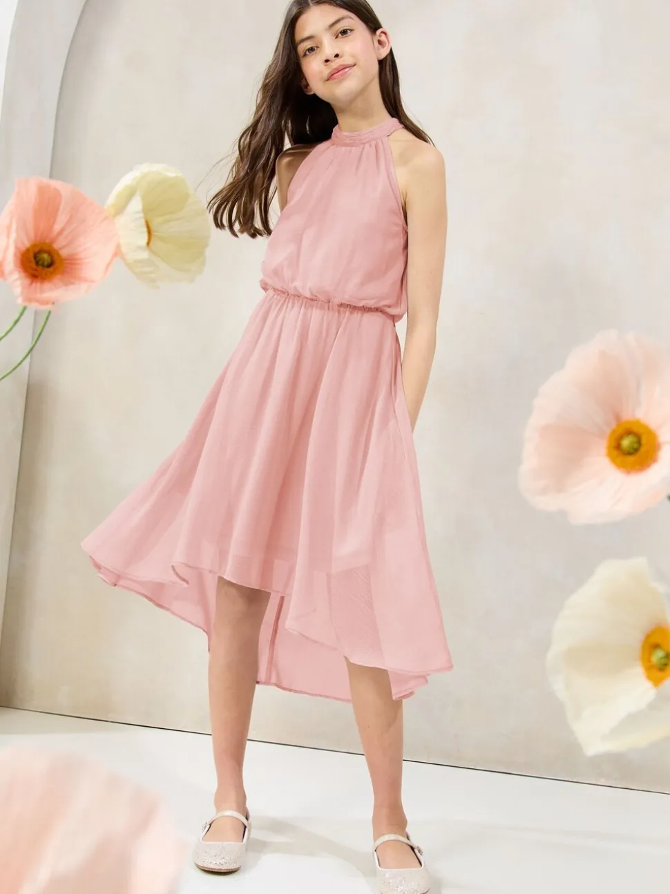 Lipsy Pink Halter Bubble Waist Occasion Dress (7-16yrs)