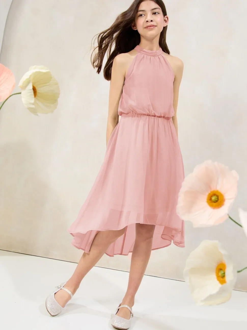 Lipsy Pink Halter Bubble Waist Occasion Dress (7-16yrs)