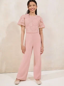 Lipsy Pink 2-In-1 Flutter Sleeve Lace Occasion Jumpsuit (5-16yrs)