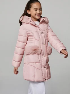 Lipsy Pink Midweight Faux Fur Trim Quilted Puffer Coat (5-16yrs)