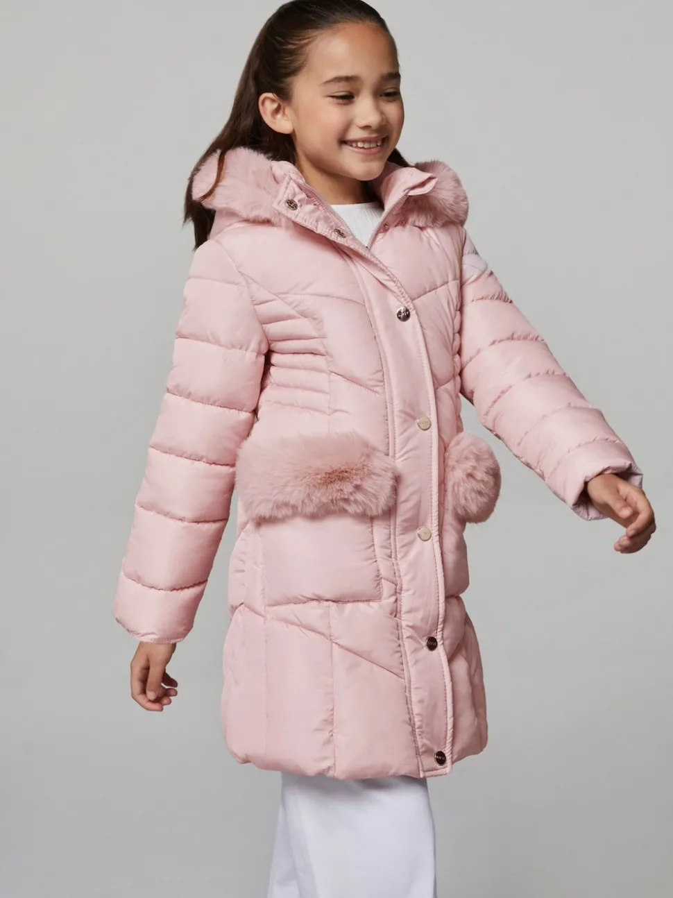 Lipsy Pink Midweight Faux Fur Trim Quilted Puffer Coat (5-16yrs)
