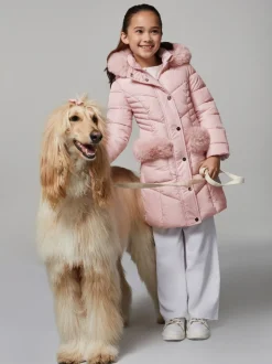 Lipsy Pink Midweight Faux Fur Trim Quilted Puffer Coat (5-16yrs)