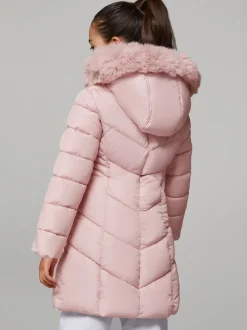 Lipsy Pink Midweight Faux Fur Trim Quilted Puffer Coat (5-16yrs)