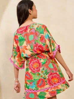 Lipsy Pink Multi Floral Crinkle Texture Kaftan (5-16yrs)