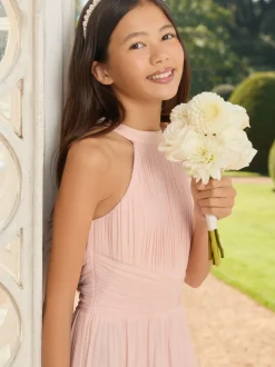 Lipsy Pink Pleated Halter Maxi Occasion Dress (5-16yrs)