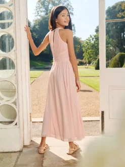 Lipsy Pink Pleated Halter Maxi Occasion Dress (5-16yrs)
