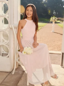 Lipsy Pink Pleated Halter Maxi Occasion Dress (5-16yrs)