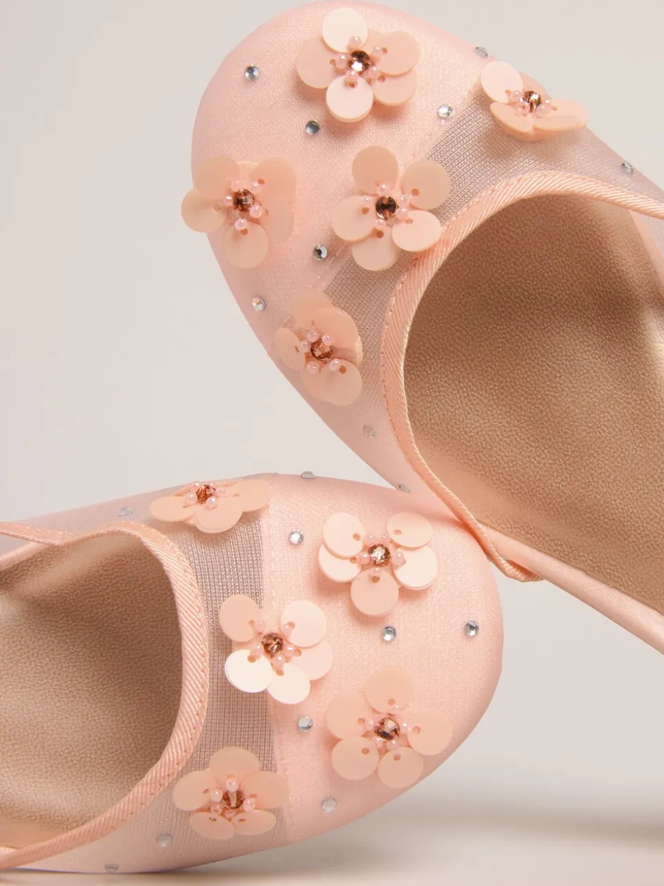 Lipsy Pink Sequin Floral Mesh Occasion Flower Girl Block Heeled Sandals