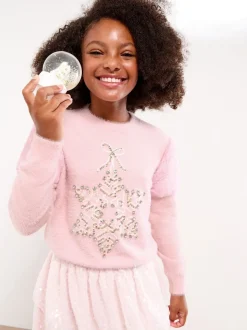Lipsy Pink Snowflake Christmas Crew Neck Cosy Knitted Jumper (5-16yrs)