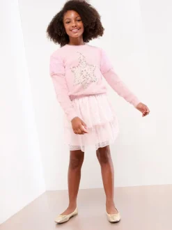 Lipsy Pink Snowflake Christmas Crew Neck Cosy Knitted Jumper (5-16yrs)