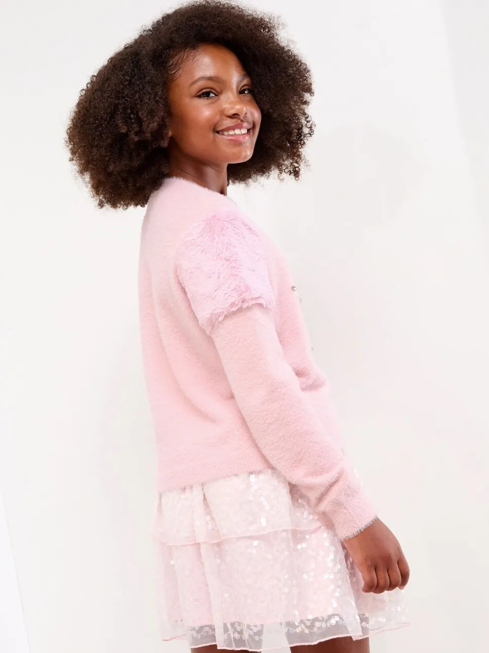 Lipsy Pink Snowflake Christmas Crew Neck Cosy Knitted Jumper (5-16yrs)