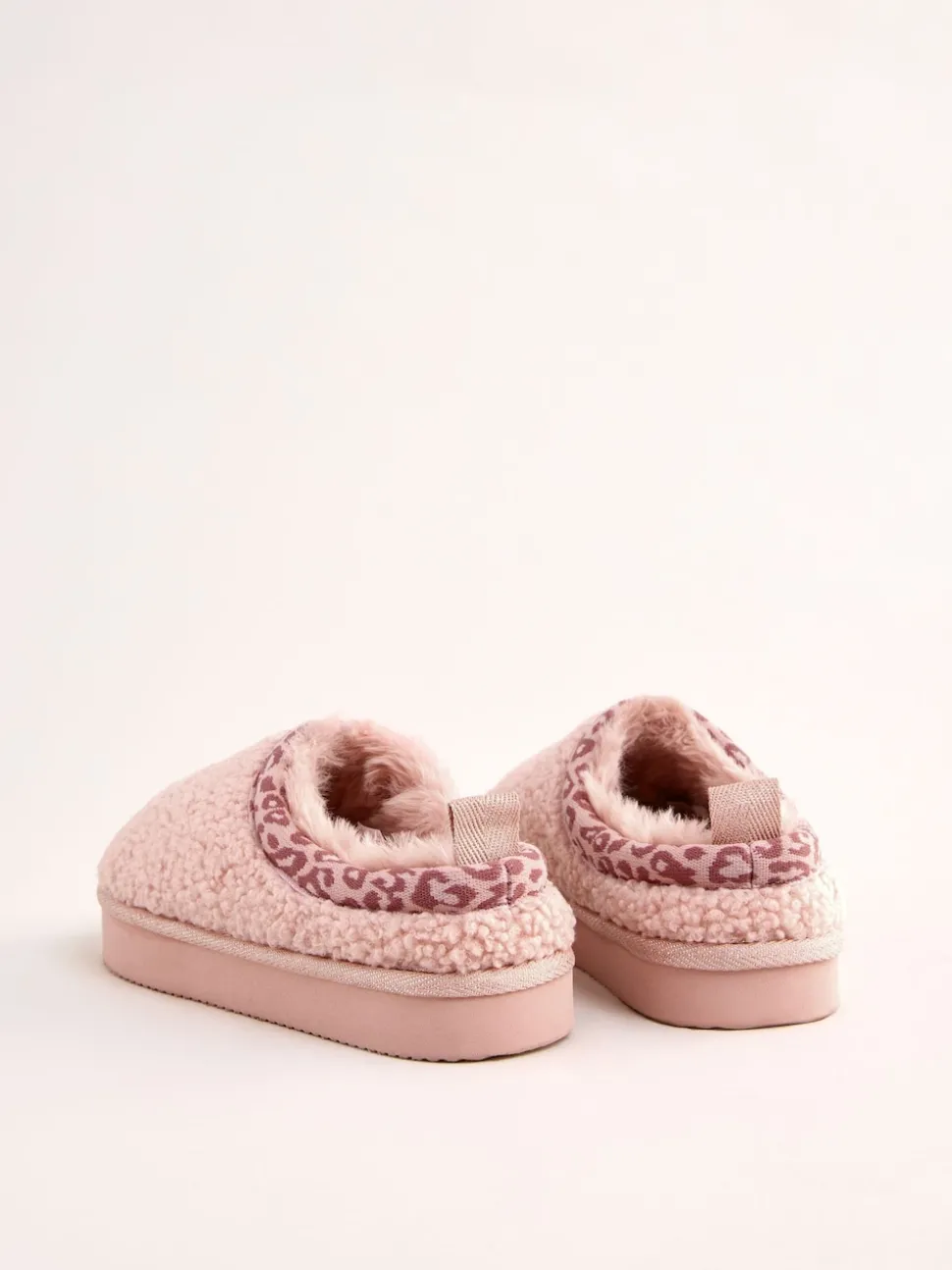 Lipsy Pink Standard Fit (F) EVA Leopard Print Trim Borg Fluffy Slip On Clog Slippers