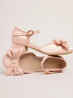 Lipsy Pink Standard Fit (F) Low Block Heel Pearl Bow Occasion Flower Heeled Sandals