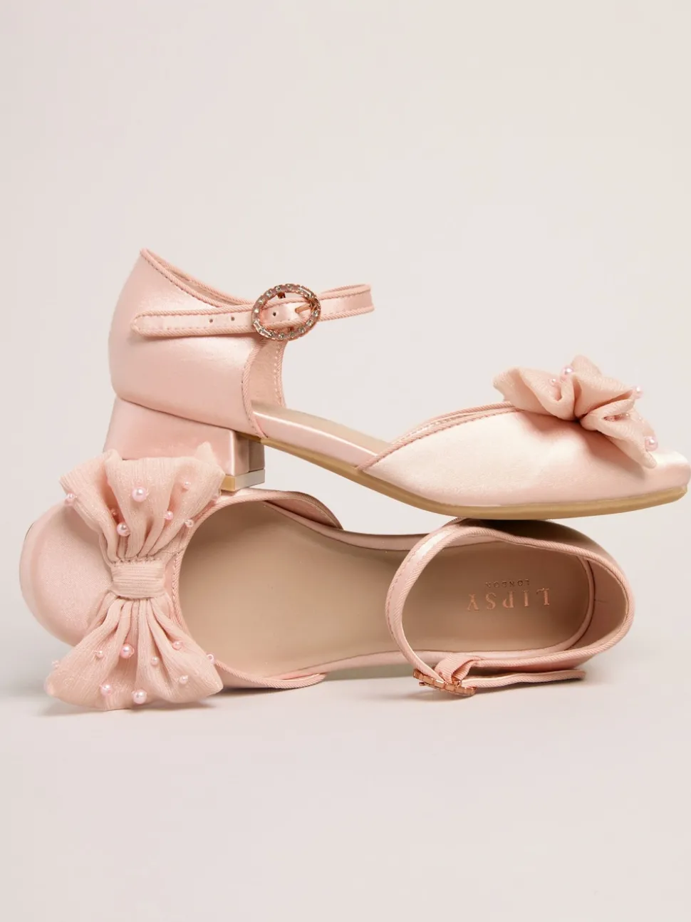 Lipsy Pink Standard Fit (F) Low Block Heel Pearl Bow Occasion Flower Heeled Sandals